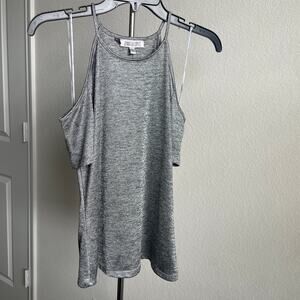 Jennifer Lopez Gray Sheen Shiny Cold Shoulder Silver Top - S